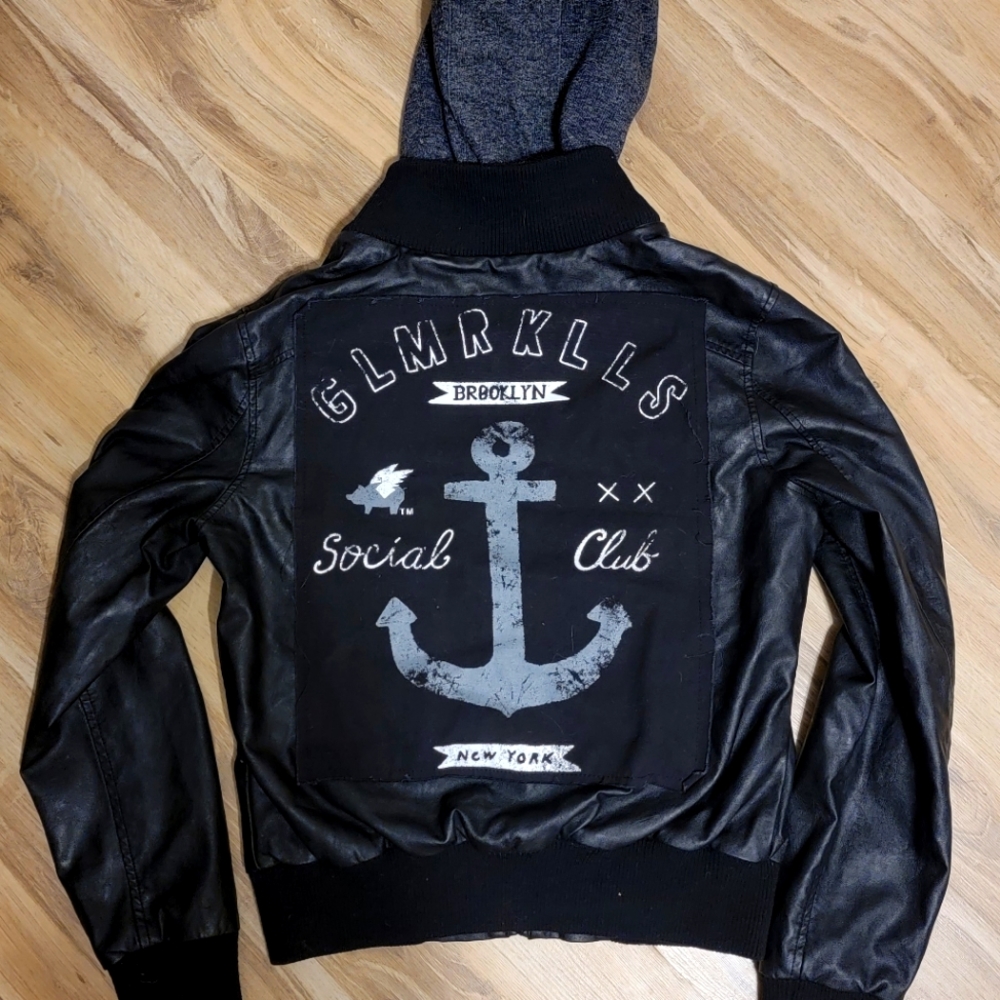 Glamour Kills bomber veg leather jacket w hood - M